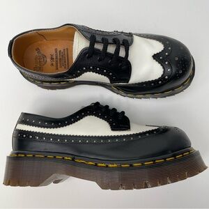 Vintage Dr. Martens Black White Leather Steel Toe Wingtip Brogue Oxfords UK 4